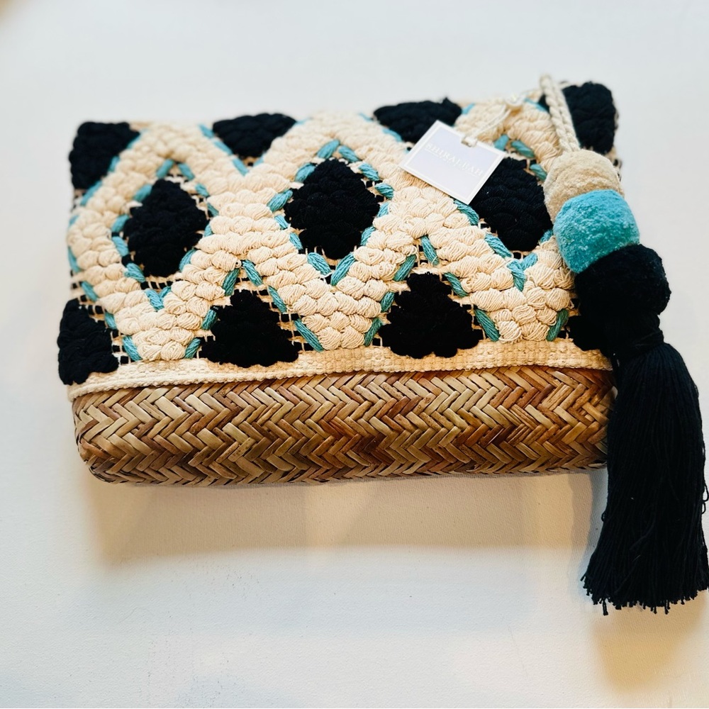 SHIRALEAH Bag Manu Pouch Boho Woven Aztec Tassel Zip NWT 12”x 8”x1.5”